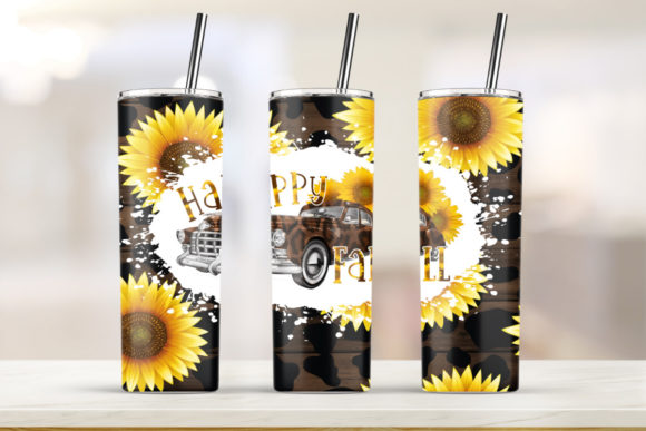 20oz Skinny Tumbler Happy Fall Sunflower