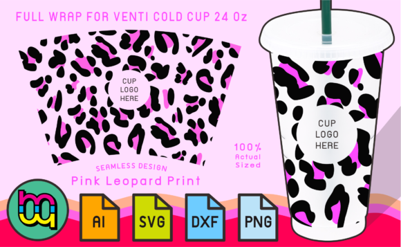 24oz Cold Cup Full Wrap Pink Leopard
