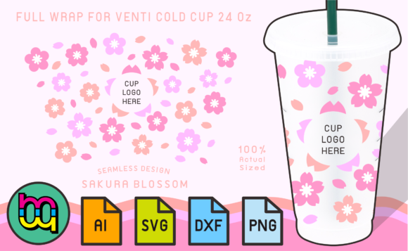 24oz Cold Cup Full Wrap Sakura Blossom