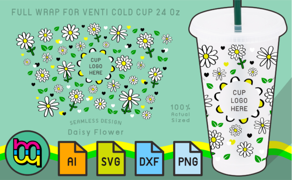 24oz Venti Cold Cup Fullwrap Cute Daisy