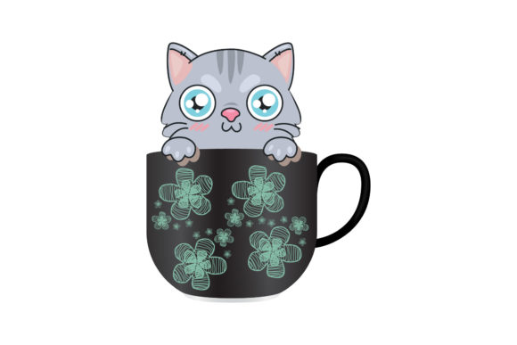 Cat with Colored Coffee Cup