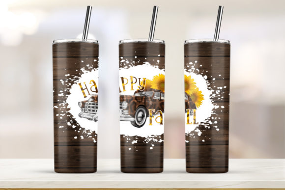 Happy Fall White Wood Skinny Tumbler
