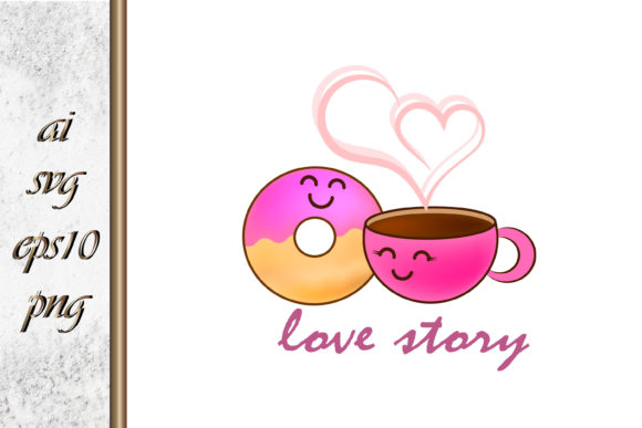 Love Story Donut and Cup of Coffee Vecto