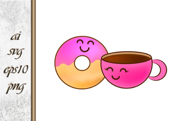 Love Story Donut and Cup Sweet Vector