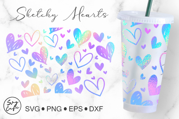 No Hole 24oz. Cold Cup Sketchy Hearts