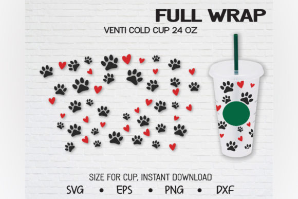 Paw Dog Heart, Venti Cold Cup 24 Oz