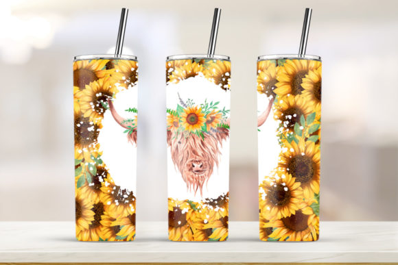 Sunflower Cow Print Tumbler 20oz Skinny