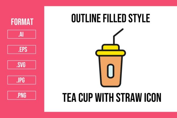 Tea Cup with Straw Outline Filled Icon